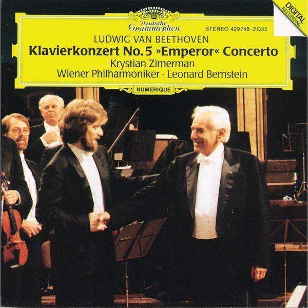 Album cover: Beethoven Piano Concerto No. 5 Emperor, Krystian Zimerman with the Vienna Philharmonic under Leonard Bernstein, Deutsche Grammophon